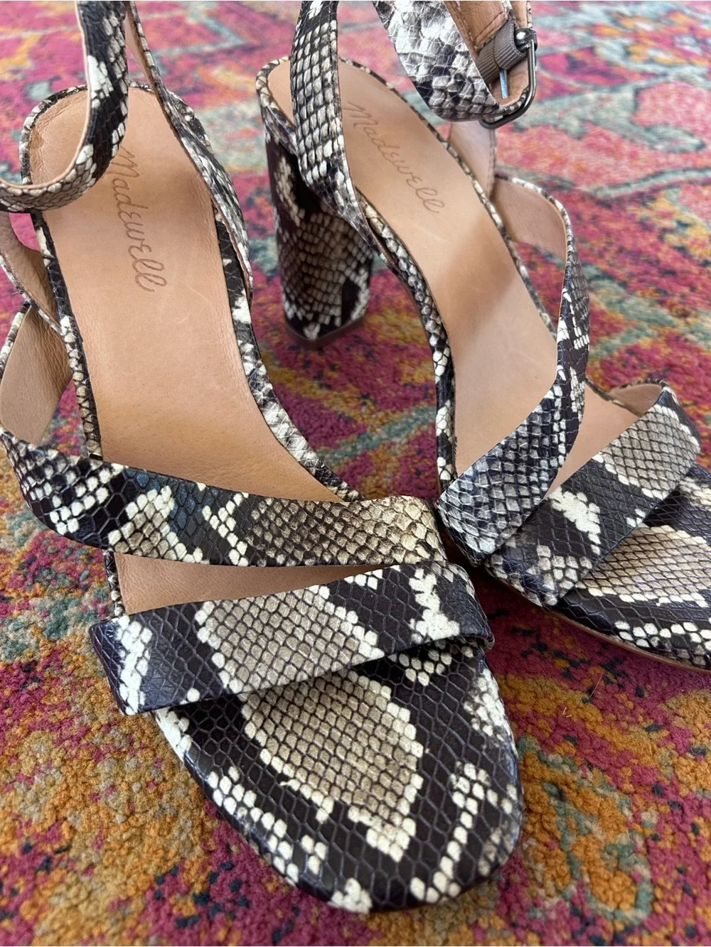 Madewell | Women’s Black/Cream Leather Faux Snake-Print The Liv Block Heel Sz 10 - Picture 6 of 16